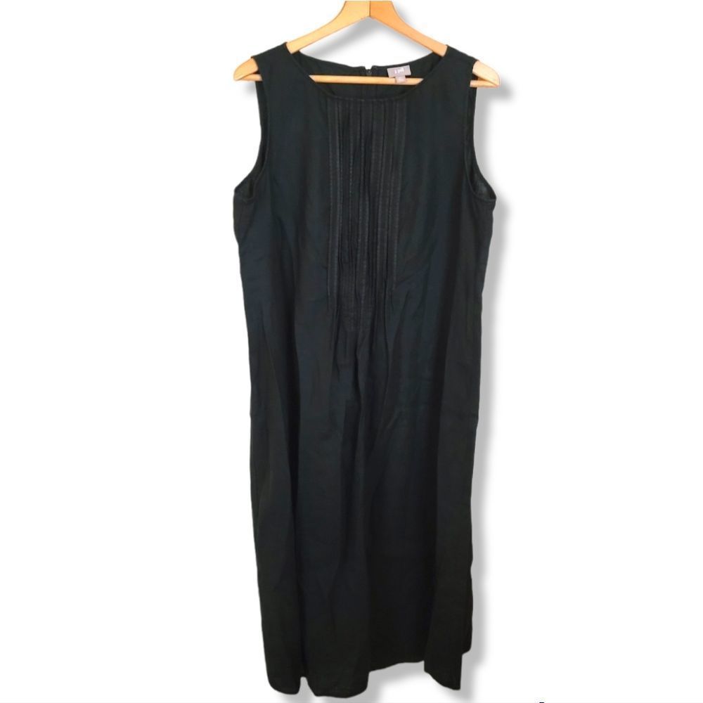 J. Jill 100% linen black pleated detail sleeveless dress LP